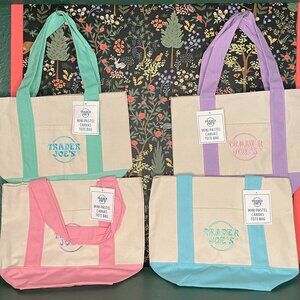 Trader Joe's Pastel Mini Canvas Tote Bags Pink, Purple, Blue and Green